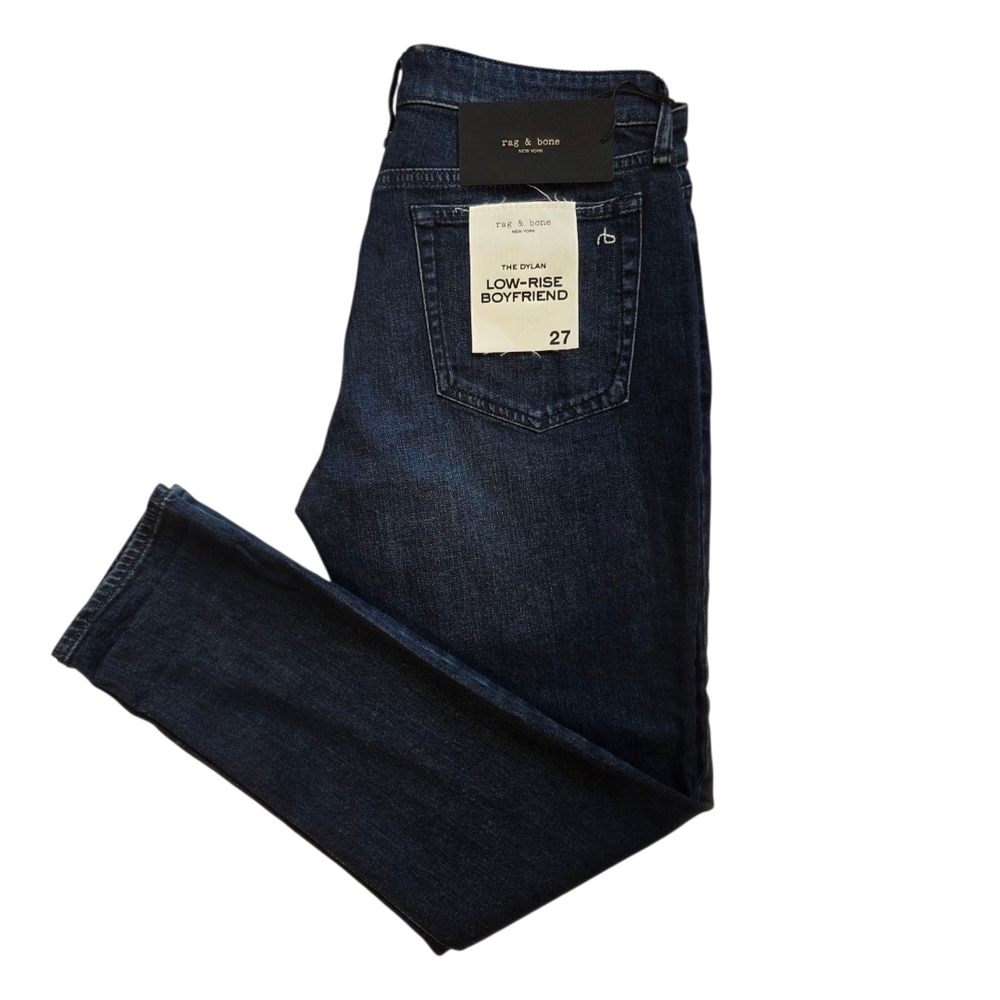 Rag & Bone Dylan Low Rise Boyfriend Jeans 27 Ella Wash NWT Dark Blue